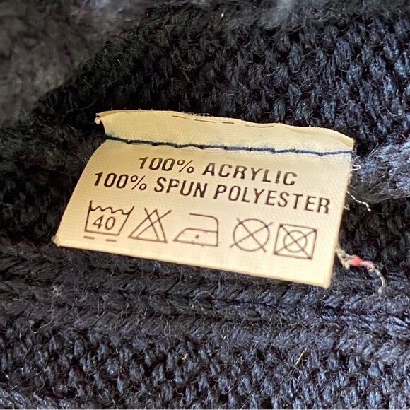 Bruebeck Dark Blue Rib Knit Fleece Sleeves Pullover Mock Turtleneck Sweater - Picture 4 of 11